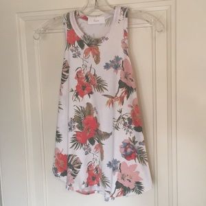 Evereve White Tank Top with Coral and Pink Floral Print